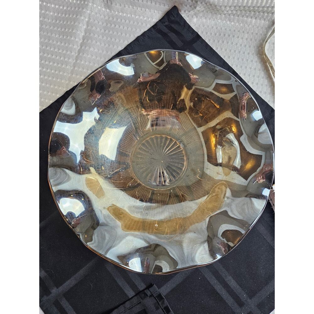 Vintage 1950'S Marigold Iridescent Depression Glass Bowl Wavy‎ Edge Pattern